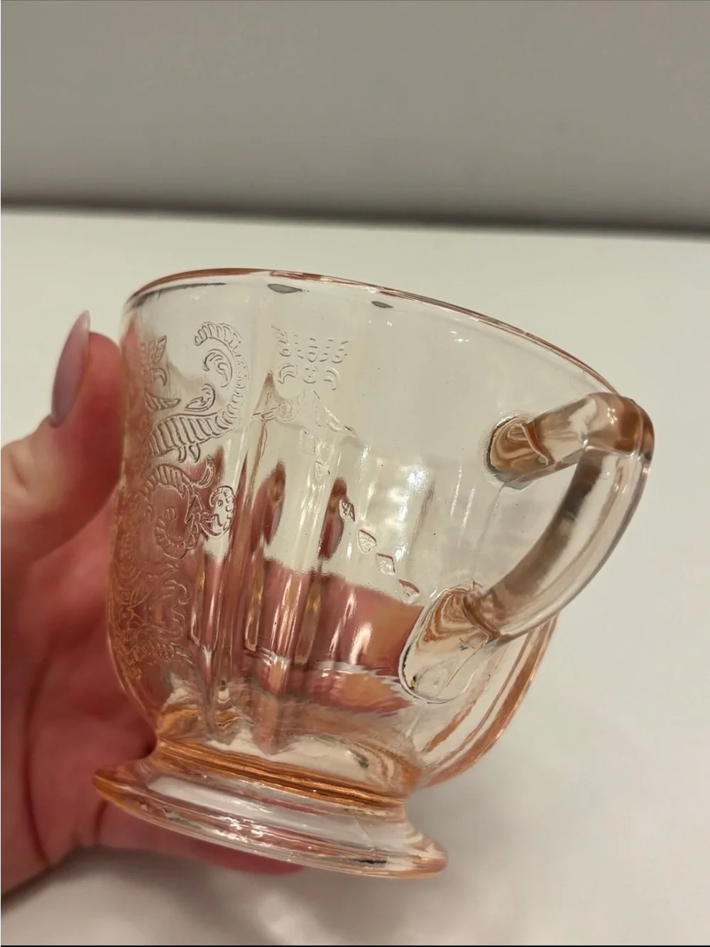 Pink depression glass Madrid pattern sugar cup